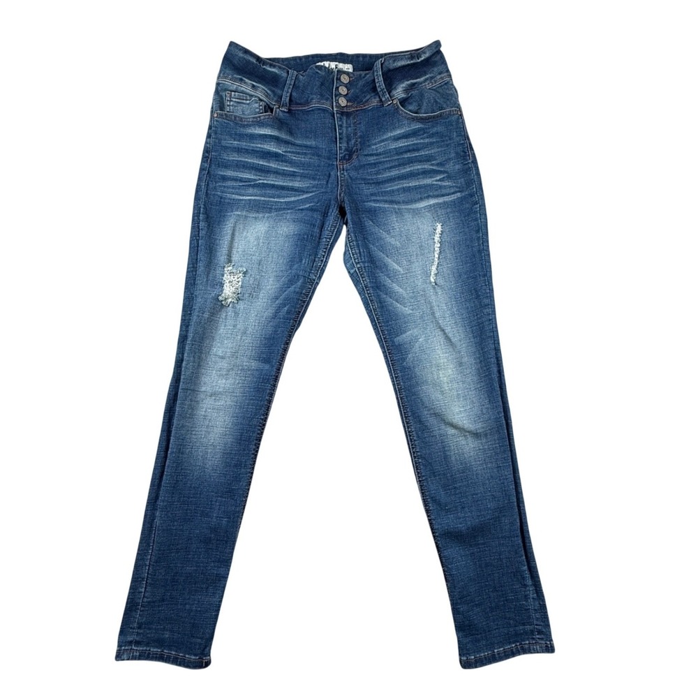 Indigo Rein Womens Skinny Jeans Size 15 Distressed Medium Wash High Rise Denim